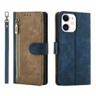 For iPhone 12 / 12 Pro POLA Dual-color Zipper Wallet RFID Leather Phone Case(Yellow Blue) - 1