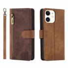 For iPhone 12 / 12 Pro POLA Dual-color Zipper Wallet RFID Leather Phone Case(Burgundy Brown) - 1