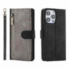 For iPhone 12 Pro Max POLA Dual-color Zipper Wallet RFID Leather Phone Case(Grey Black) - 1