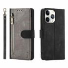 For iPhone 11 Pro Max POLA Dual-color Zipper Wallet RFID Leather Phone Case(Grey Black) - 1