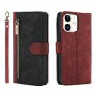 For iPhone 11 POLA Dual-color Zipper Wallet RFID Leather Phone Case(Red Black) - 1