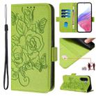 For Samsung Galaxy A56 5G Embossed Rose RFID Anti-theft Leather Phone Case(Green) - 1