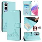 For Cricket Icon 6 Cat Rat Embossed Pattern RFID Leather Phone Case with Lanyard(Mint Green) - 1