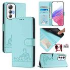 For Cubot Max 5 Cat Rat Embossed Pattern RFID Leather Phone Case with Lanyard(Mint Green) - 1