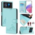 For Cubot A20 Cat Rat Embossed Pattern RFID Leather Phone Case with Lanyard(Mint Green) - 1