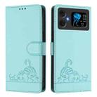 For Cubot A20 Cat Rat Embossed Pattern RFID Leather Phone Case with Lanyard(Mint Green) - 2