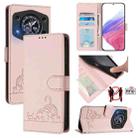For Cubot A30 Cat Rat Embossed Pattern RFID Leather Phone Case with Lanyard(Pink) - 1