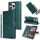 For iPhone 16 Pro Max Peony Flowers Imprint Leather Phone Case(Green) - 1