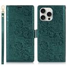 For iPhone 16 Pro Max Peony Flowers Imprint Leather Phone Case(Green) - 2