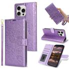 For iPhone 16 Pro Max Peony Flowers Imprint Leather Phone Case(Purple) - 1