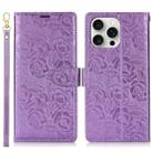 For iPhone 16 Pro Max Peony Flowers Imprint Leather Phone Case(Purple) - 2