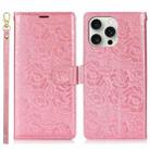 For iPhone 16 Pro Peony Flowers Imprint Leather Phone Case(Pink) - 2