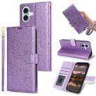 For iPhone 16 Plus Peony Flowers Imprint Leather Phone Case(Purple) - 1