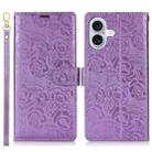 For iPhone 16 Plus Peony Flowers Imprint Leather Phone Case(Purple) - 2