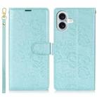 For iPhone 16 Plus Peony Flowers Imprint Leather Phone Case(Sky Blue) - 2