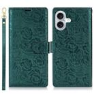For iPhone 16 Peony Flowers Imprint Leather Phone Case(Green) - 2