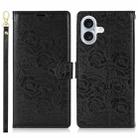 For iPhone 16 Peony Flowers Imprint Leather Phone Case(Black) - 2