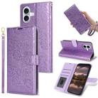 For iPhone 16 Peony Flowers Imprint Leather Phone Case(Purple) - 1