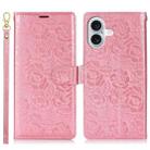 For iPhone 16 Peony Flowers Imprint Leather Phone Case(Pink) - 2