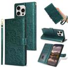 For iPhone 15 Pro Max Peony Flowers Imprint Leather Phone Case(Green) - 1