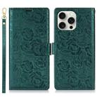 For iPhone 15 Pro Max Peony Flowers Imprint Leather Phone Case(Green) - 2