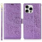 For iPhone 15 Pro Max Peony Flowers Imprint Leather Phone Case(Purple) - 2