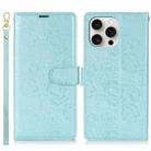 For iPhone 15 Pro Max Peony Flowers Imprint Leather Phone Case(Sky Blue) - 2