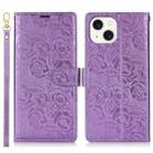 For iPhone 15 Plus Peony Flowers Imprint Leather Phone Case(Purple) - 2