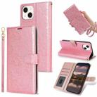 For iPhone 15 Plus Peony Flowers Imprint Leather Phone Case(Pink) - 1