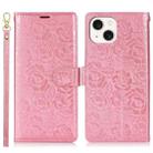 For iPhone 15 Peony Flowers Imprint Leather Phone Case(Pink) - 2