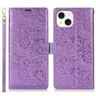 For iPhone 14 Plus Peony Flowers Imprint Leather Phone Case(Purple) - 2