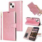 For iPhone 14 Plus Peony Flowers Imprint Leather Phone Case(Pink) - 1