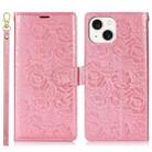 For iPhone 14 Plus Peony Flowers Imprint Leather Phone Case(Pink) - 2