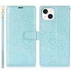 For iPhone 14 / 13 Peony Flowers Imprint Leather Phone Case(Sky Blue) - 2