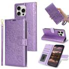 For iPhone 14 Pro Max Peony Flowers Imprint Leather Phone Case(Purple) - 1