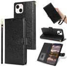 For iPhone 13 mini Peony Flowers Imprint Leather Phone Case(Black) - 1