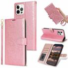 For iPhone 12 / 12 Pro Peony Flowers Imprint Leather Phone Case(Pink) - 1