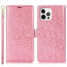 For iPhone 12 / 12 Pro Peony Flowers Imprint Leather Phone Case(Pink) - 2