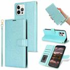 For iPhone 12 / 12 Pro Peony Flowers Imprint Leather Phone Case(Sky Blue) - 1