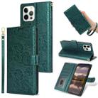 For iPhone 12 Pro Max Peony Flowers Imprint Leather Phone Case(Green) - 1