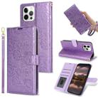 For iPhone 12 Pro Max Peony Flowers Imprint Leather Phone Case(Purple) - 1