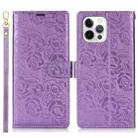 For iPhone 12 Pro Max Peony Flowers Imprint Leather Phone Case(Purple) - 2