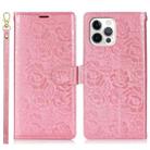 For iPhone 12 Pro Max Peony Flowers Imprint Leather Phone Case(Pink) - 2