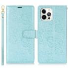 For iPhone 12 Pro Max Peony Flowers Imprint Leather Phone Case(Sky Blue) - 2