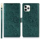 For iPhone 11 Pro Max Peony Flowers Imprint Leather Phone Case(Green) - 2