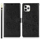 For iPhone 11 Pro Max Peony Flowers Imprint Leather Phone Case(Black) - 2