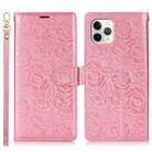 For iPhone 11 Pro Max Peony Flowers Imprint Leather Phone Case(Pink) - 2