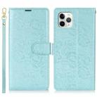 For iPhone 11 Pro Max Peony Flowers Imprint Leather Phone Case(Sky Blue) - 2