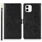 For iPhone 11 Peony Flowers Imprint Leather Phone Case(Black) - 2