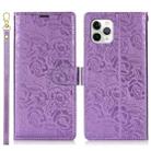 For iPhone 11 Pro Peony Flowers Imprint Leather Phone Case(Purple) - 2